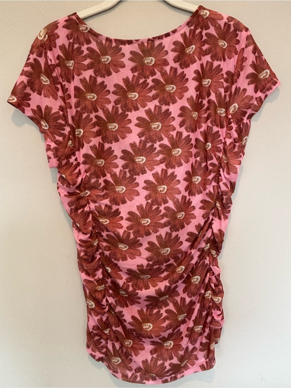 Free People Pink Floral Ruched Short-Sleeve Tunic - Picture 2 of 4
